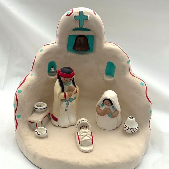Native American Teissedre Clay Pottery Nativity Set Vintage - Picture 4 of 10